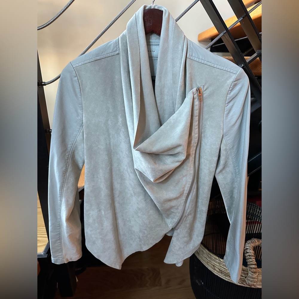Blank NYC Faux Suede and Leather Asymmetrical Zip Jacket Grey Size XS